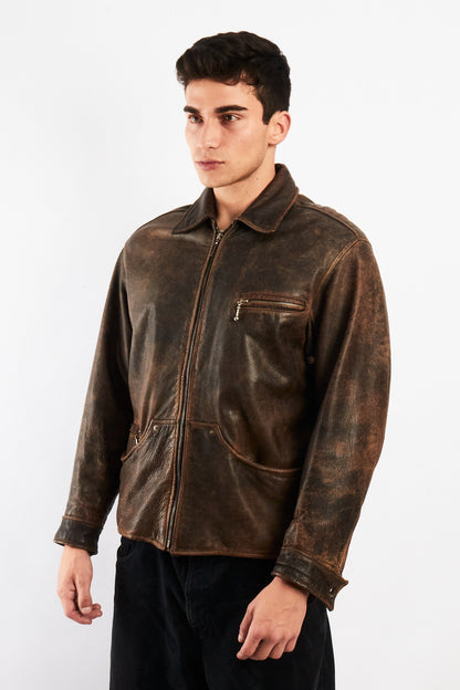 1990 Vintage Winlit Distressed Leather Utility Jacket (M)