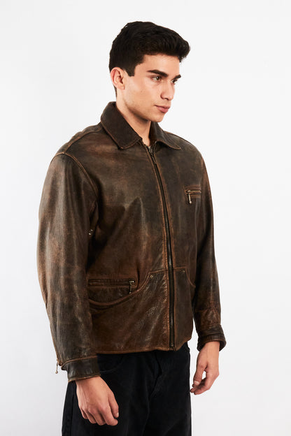 1990 Vintage Winlit Distressed Leather Utility Jacket (M)