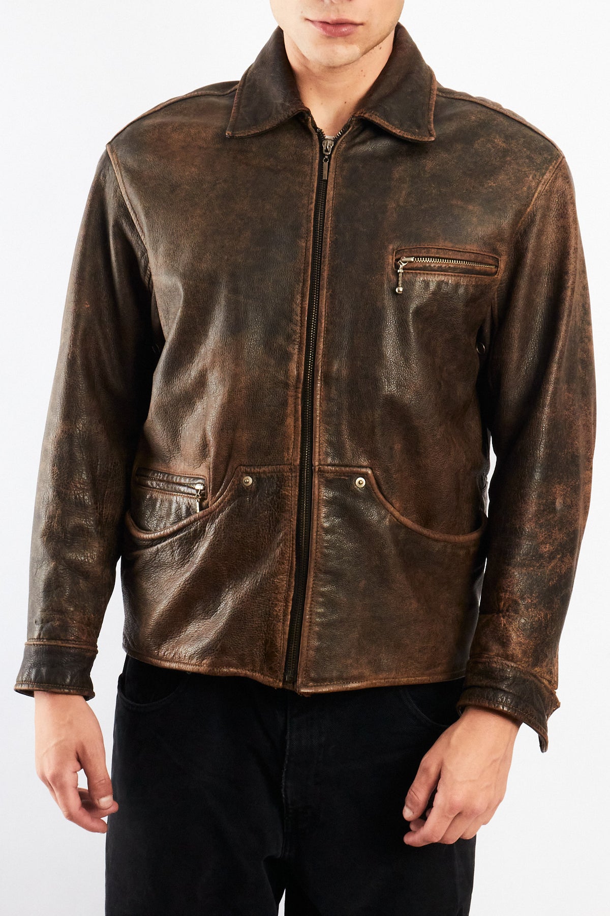 1990 Vintage Winlit Distressed Leather Utility Jacket (M)