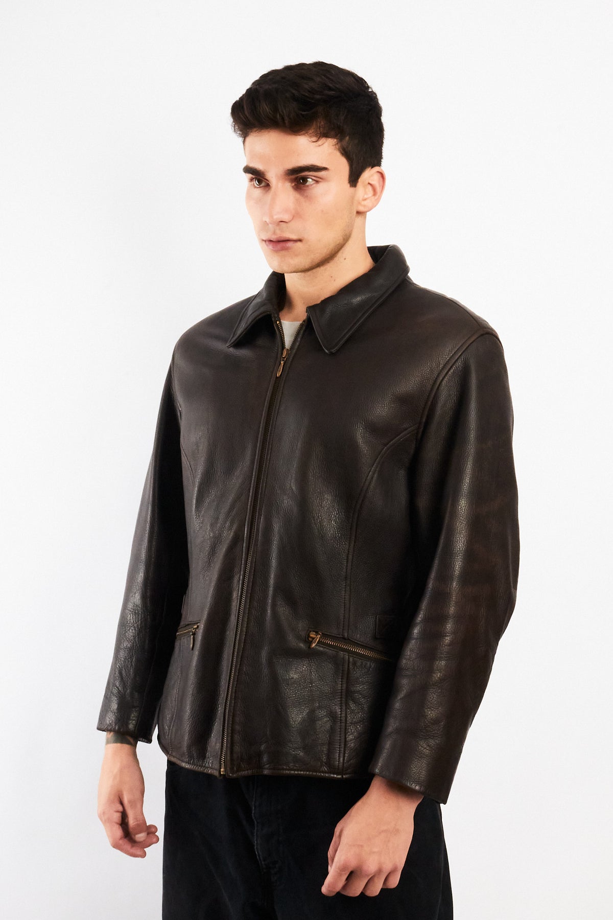 1990 Vintage Wilson Distressed Leather Utility Jacket (M)