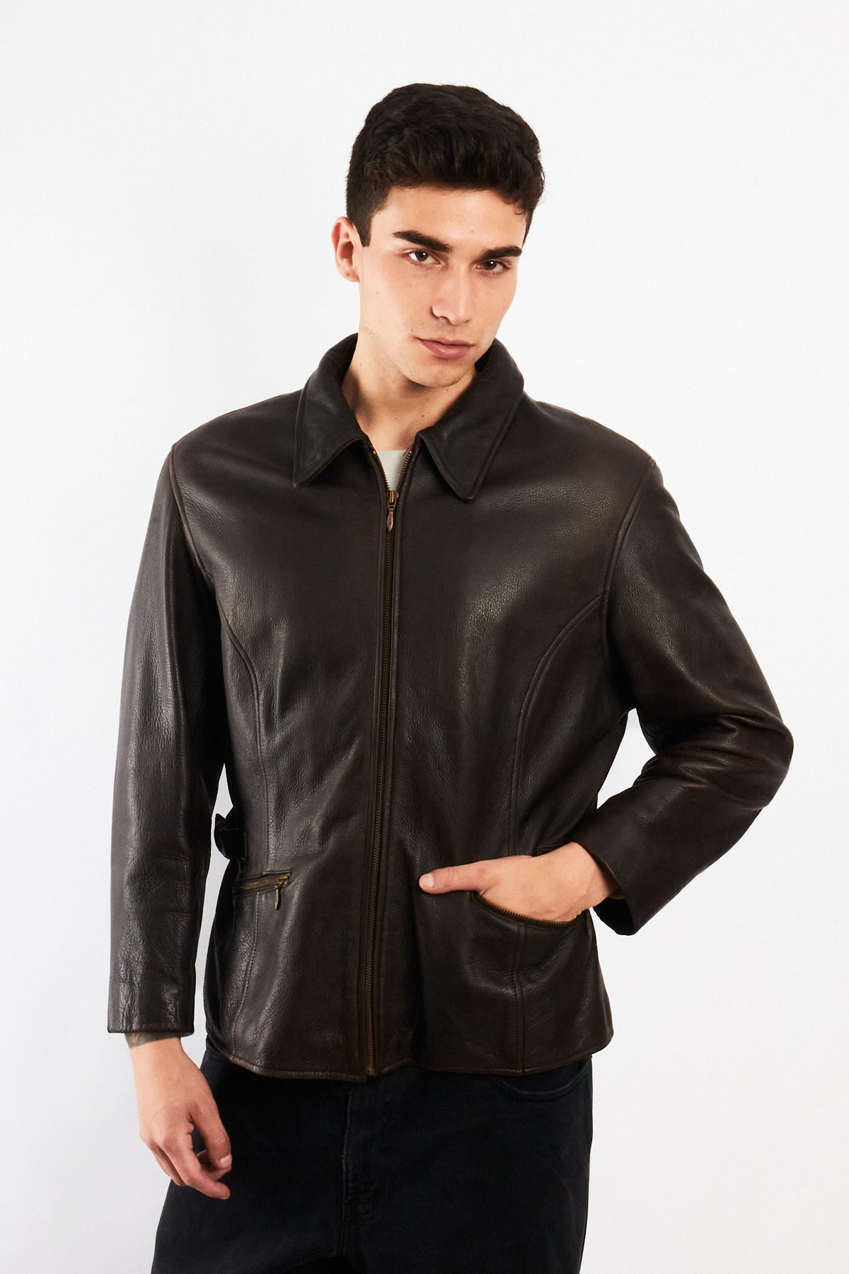 1990 Vintage Wilson Distressed Leather Utility Jacket (M)