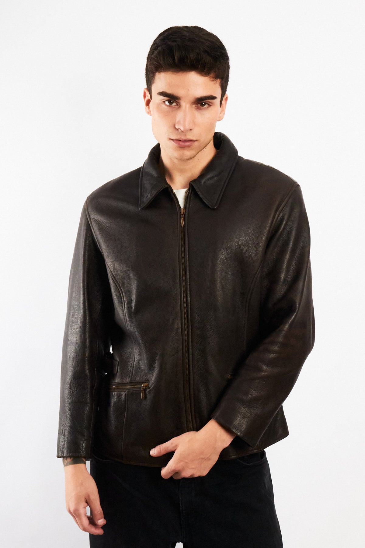1990 Vintage Wilson Distressed Leather Utility Jacket (M)