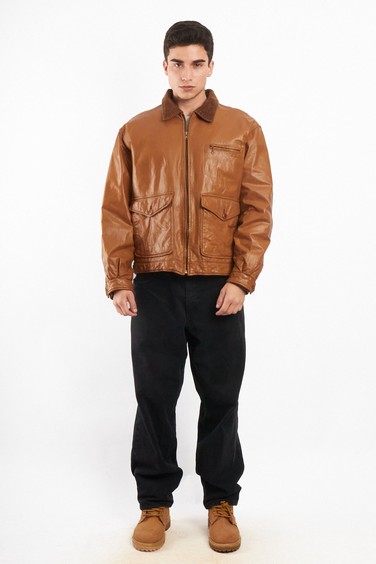 1990 Vintage Tommy Hilfiger Corduroy Collar A-2 Leather Aviator Jacket (M/L)