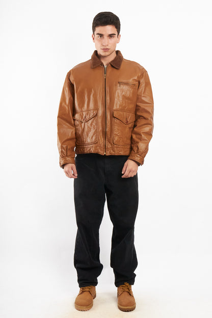 1990 Vintage Tommy Hilfiger Corduroy Collar A-2 Leather Aviator Jacket (M/L)
