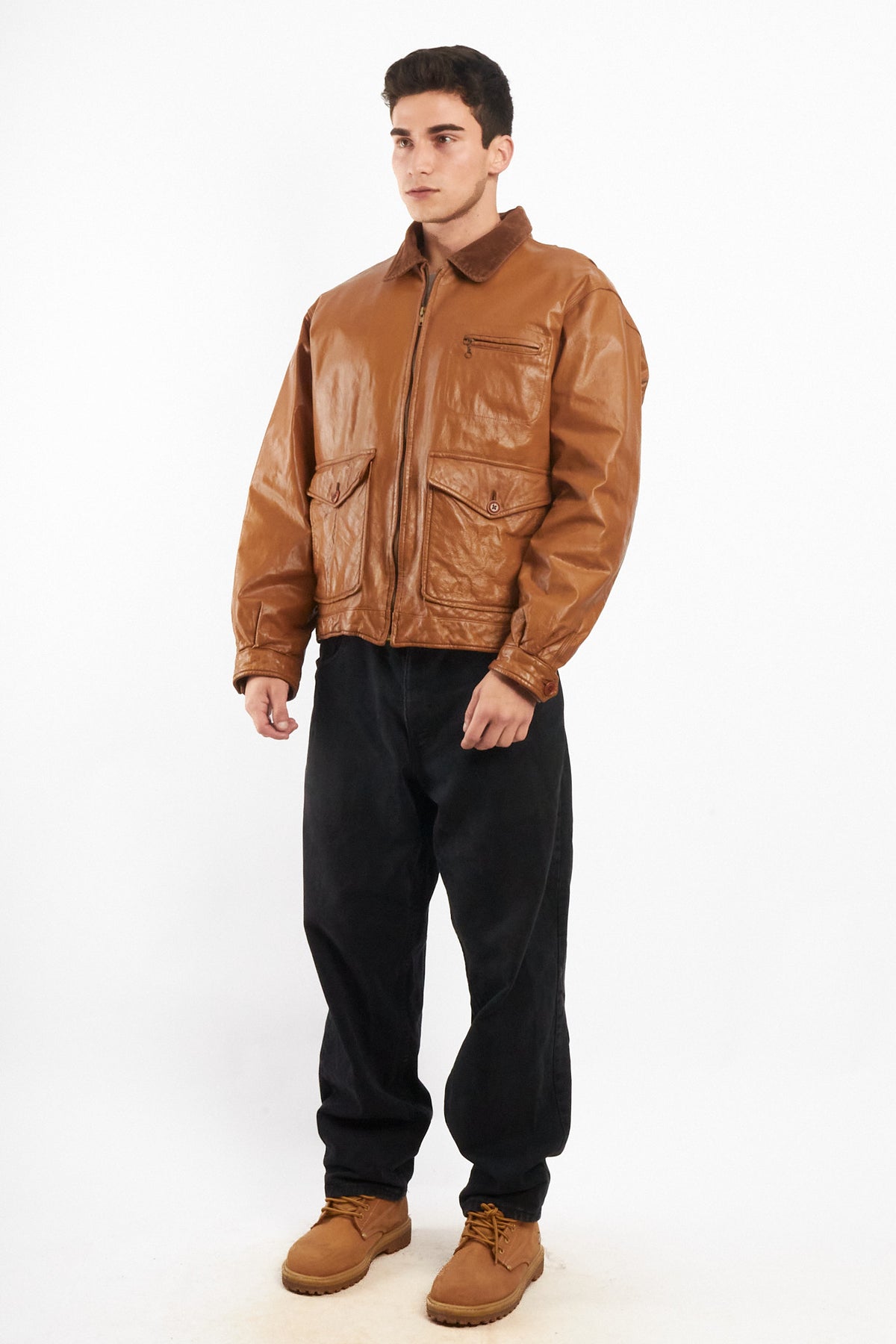 1990 Vintage Tommy Hilfiger Corduroy Collar A-2 Leather Aviator Jacket (M/L)