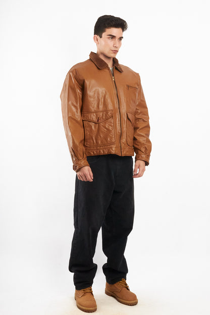 1990 Vintage Tommy Hilfiger Corduroy Collar A-2 Leather Aviator Jacket (M/L)