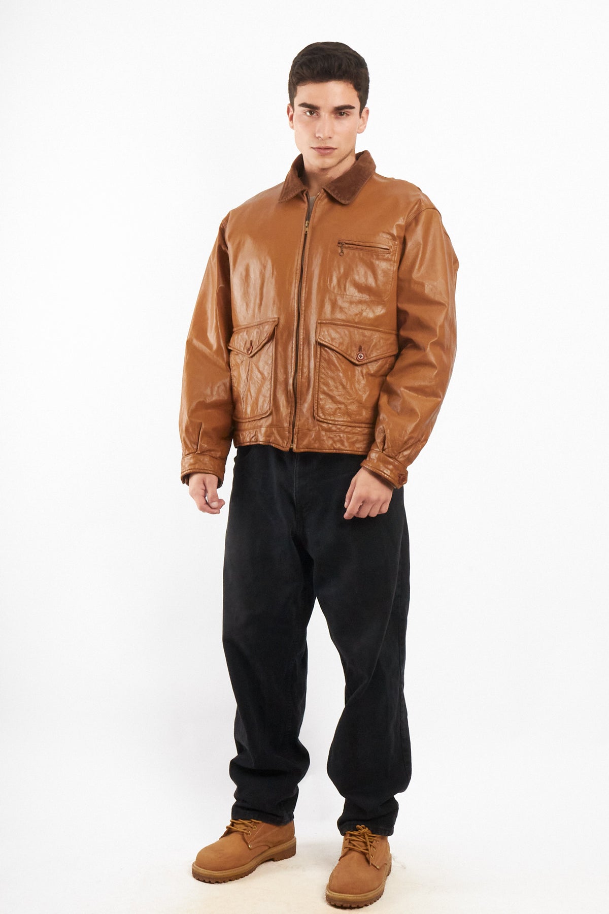 1990 Vintage Tommy Hilfiger Corduroy Collar A-2 Leather Aviator Jacket (M/L)