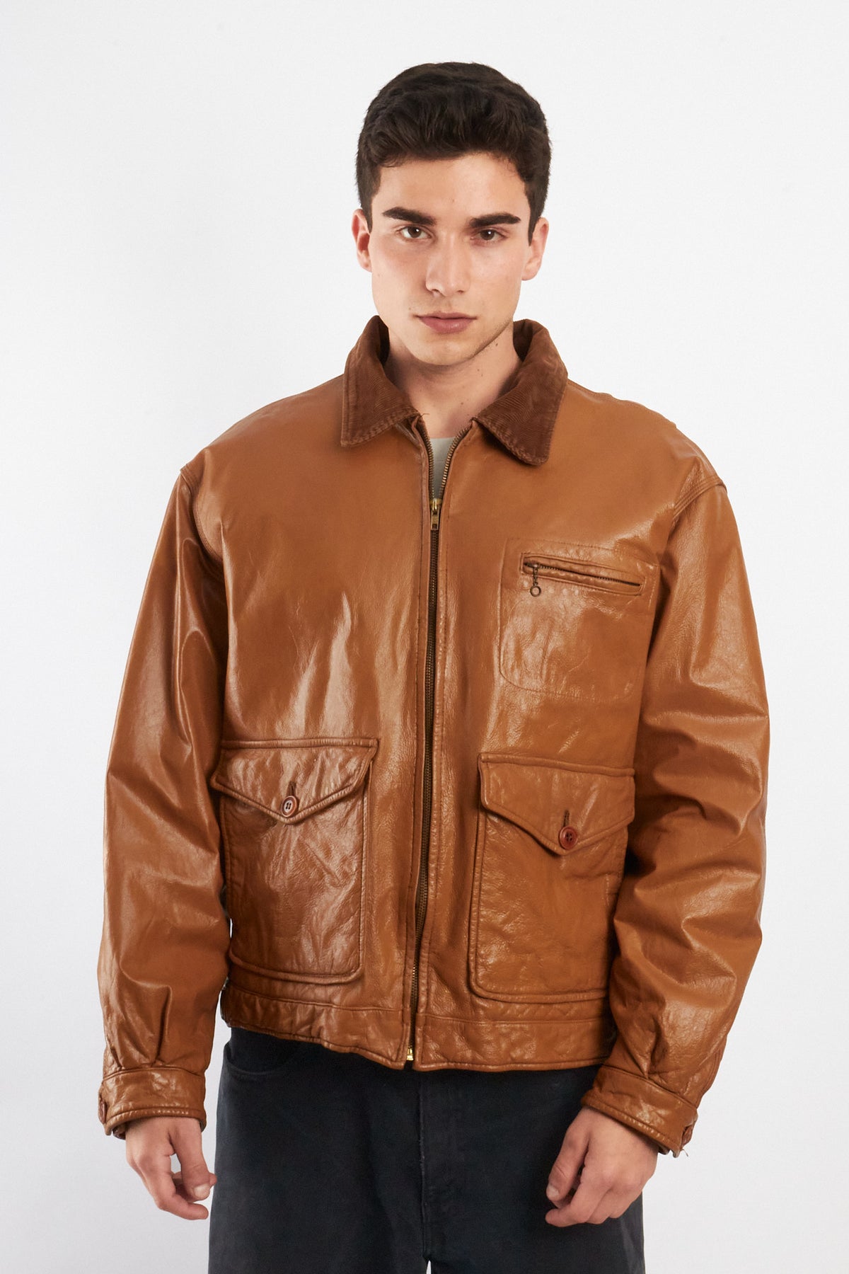 1990 Vintage Tommy Hilfiger Corduroy Collar A-2 Leather Aviator Jacket (M/L)