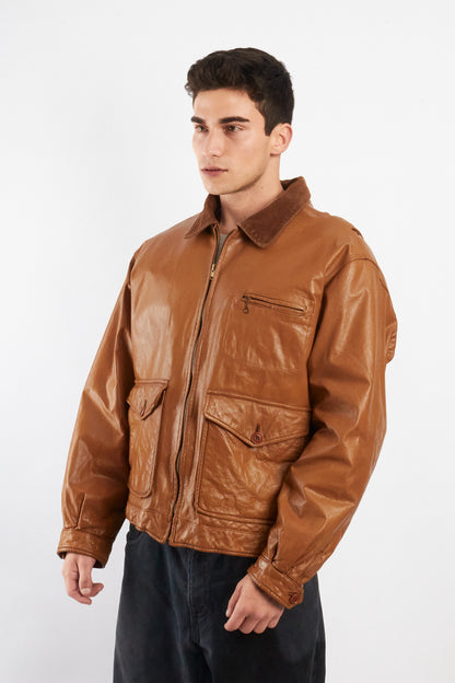 1990 Vintage Tommy Hilfiger Corduroy Collar A-2 Leather Aviator Jacket (M/L)