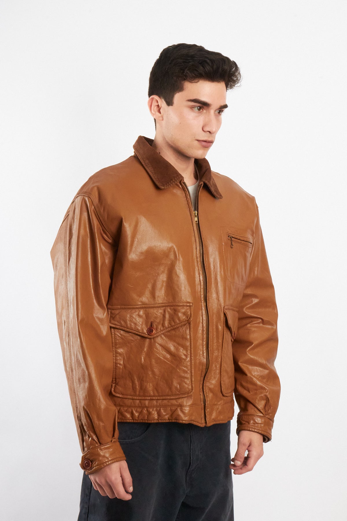 1990 Vintage Tommy Hilfiger Corduroy Collar A-2 Leather Aviator Jacket (M/L)