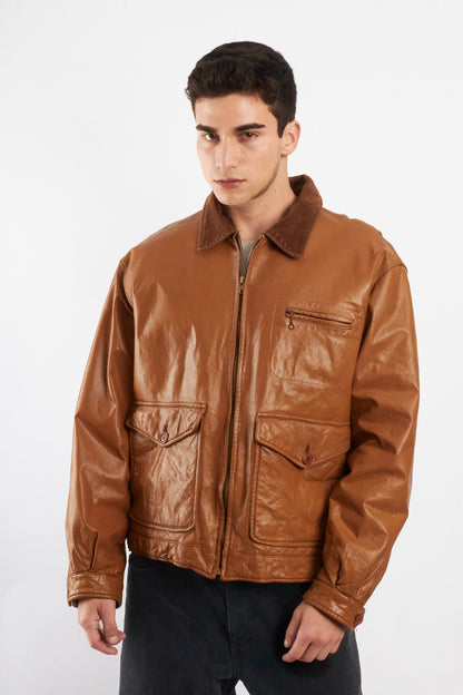 1990 Vintage Tommy Hilfiger Corduroy Collar A-2 Leather Aviator Jacket (M/L)