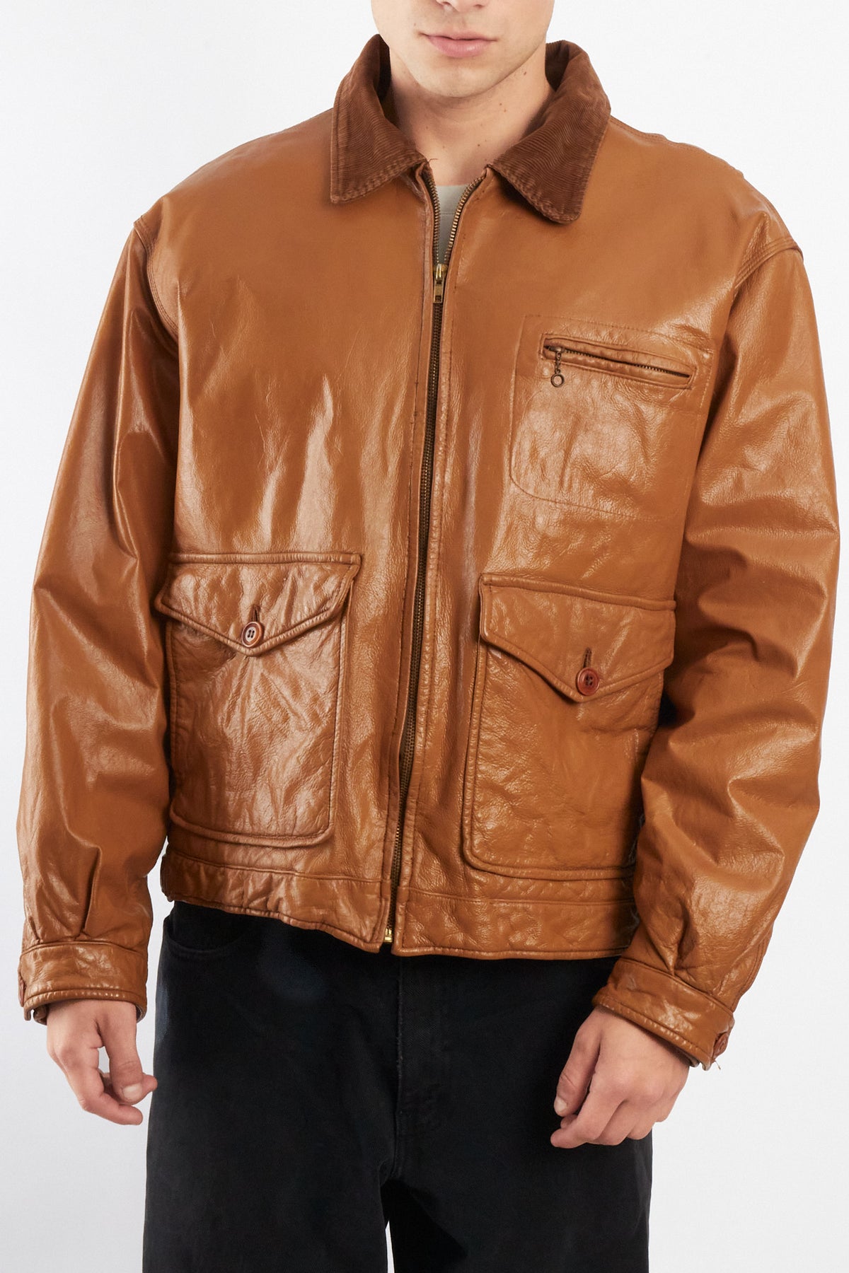1990 Vintage Tommy Hilfiger Corduroy Collar A-2 Leather Aviator Jacket (M/L)