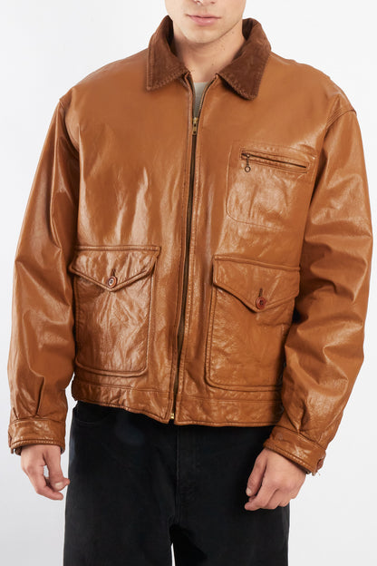 1990 Vintage Tommy Hilfiger Corduroy Collar A-2 Leather Aviator Jacket (M/L)
