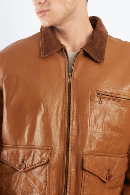 1990 Vintage Tommy Hilfiger Corduroy Collar A-2 Leather Aviator Jacket (M/L)