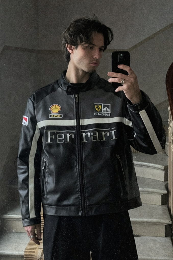 Ferrari Black and White Vegan Leather Jacket