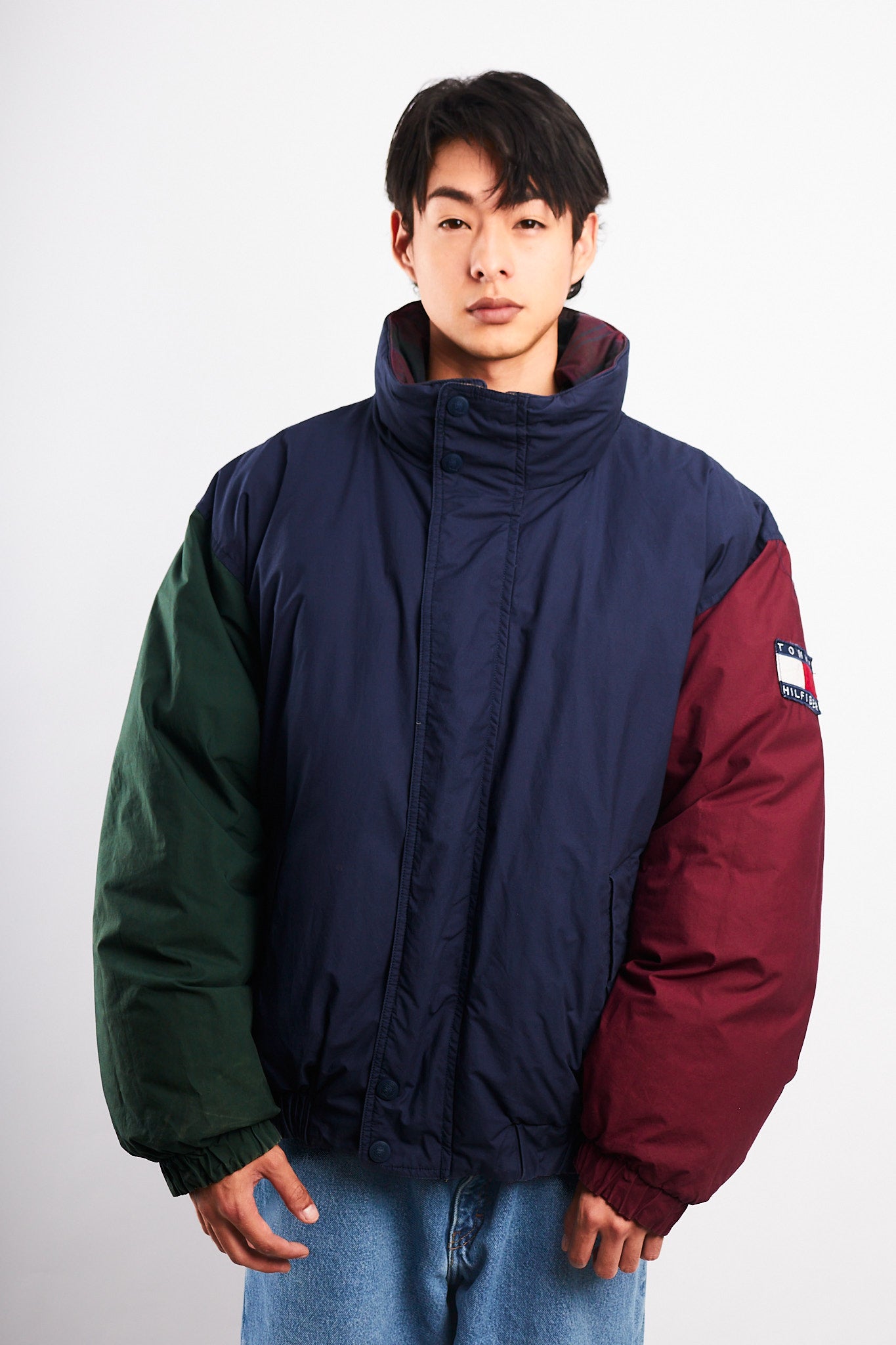 1990 Vintage Tommy Hilfiger Colorblock Reversible Down Puffer Jacket (L/XL)