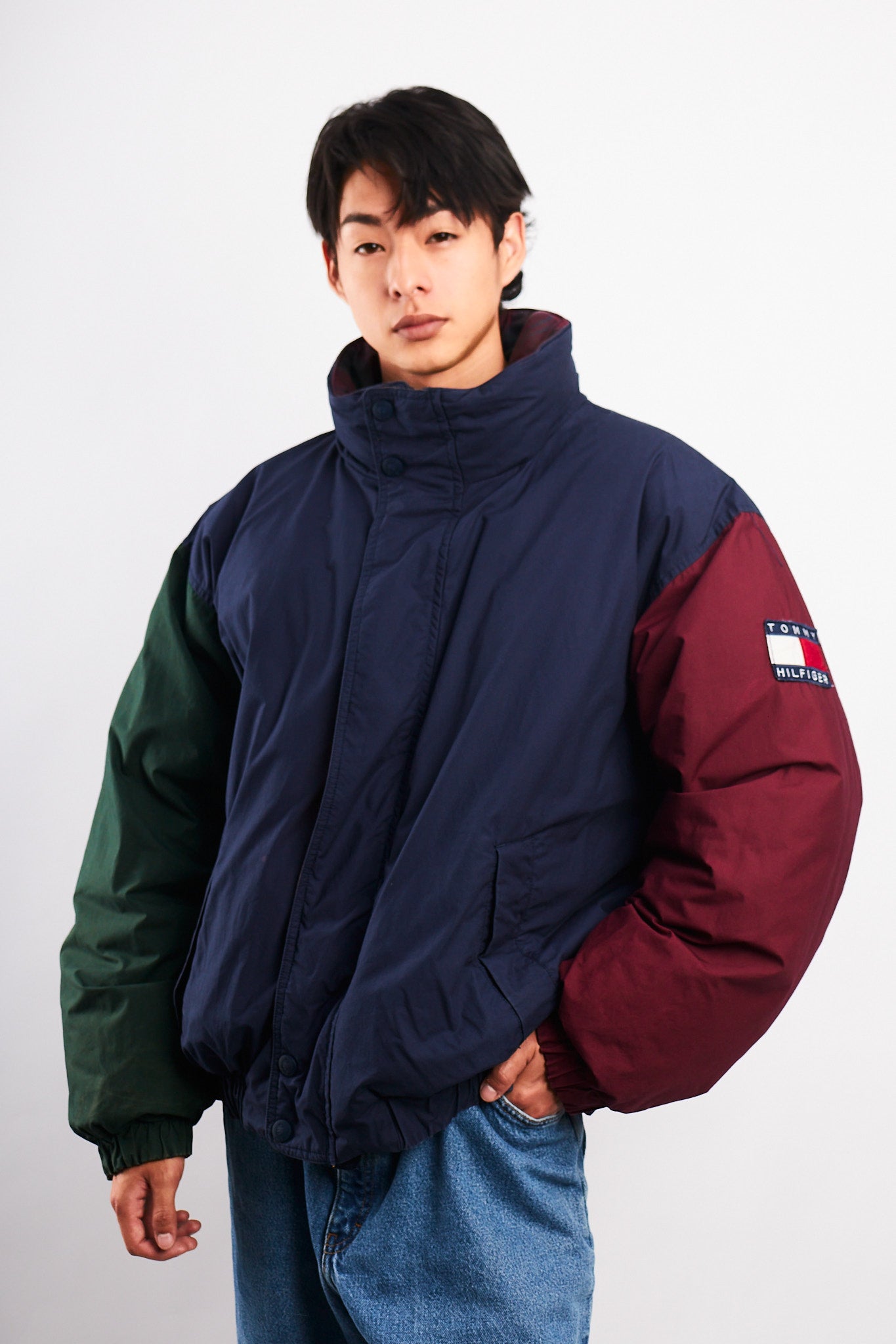 1990 Vintage Tommy Hilfiger Colorblock Reversible Down Puffer Jacket (L/XL)