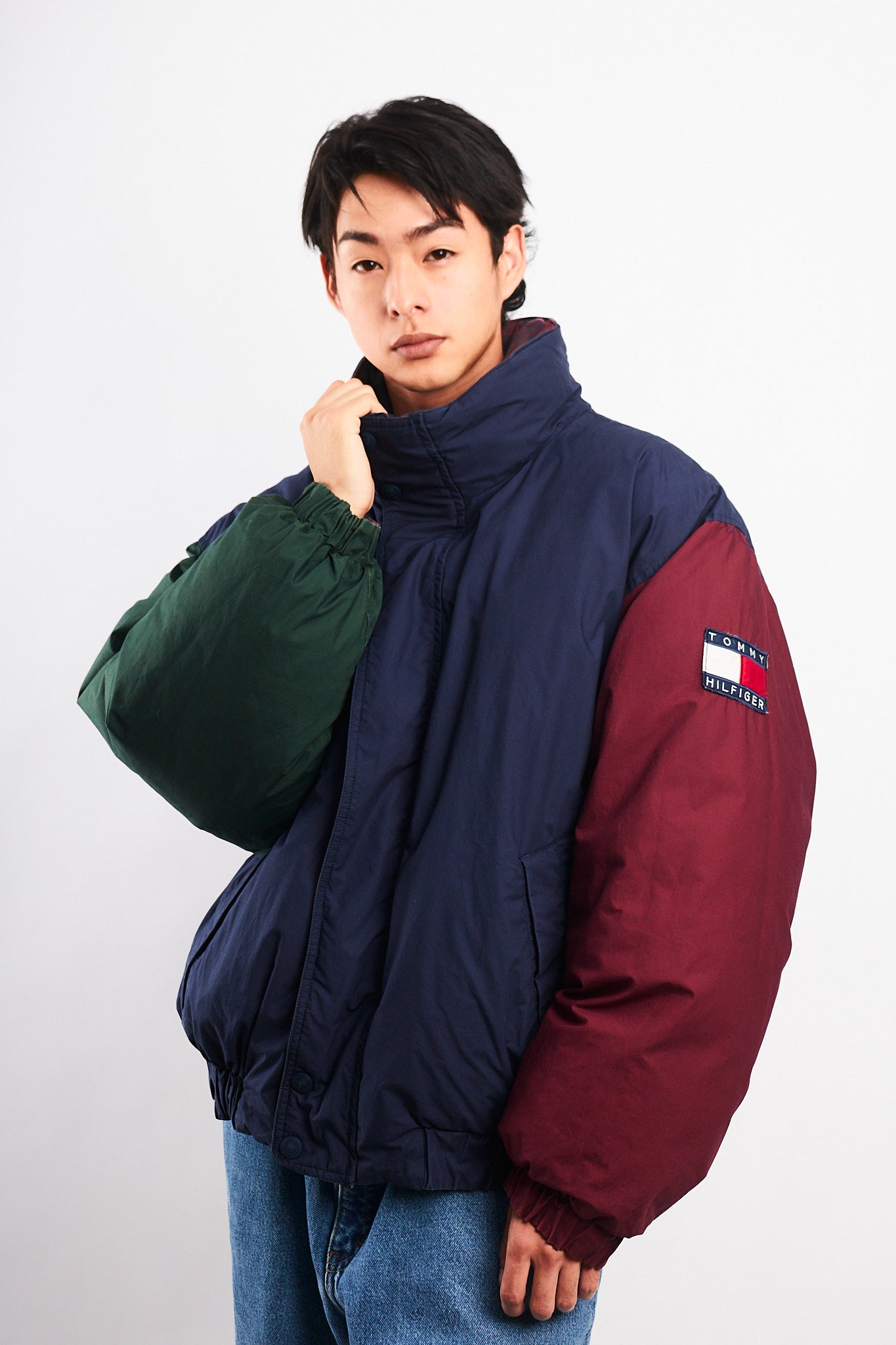 1990 Vintage Tommy Hilfiger Colorblock Reversible Down Puffer Jacket (L/XL)
