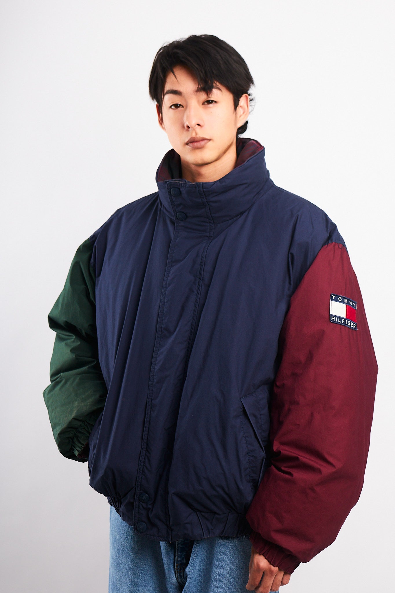 1990 Vintage Tommy Hilfiger Colorblock Reversible Down Puffer Jacket (L/XL)
