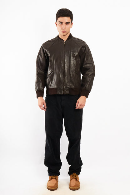 2000 Vintage Levi's Strauss Chocolate Leather Bomber Jacket (M)