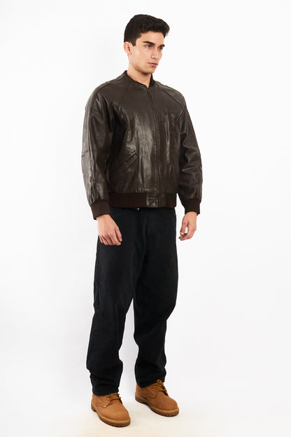 2000 Vintage Levi's Strauss Chocolate Leather Bomber Jacket (M)