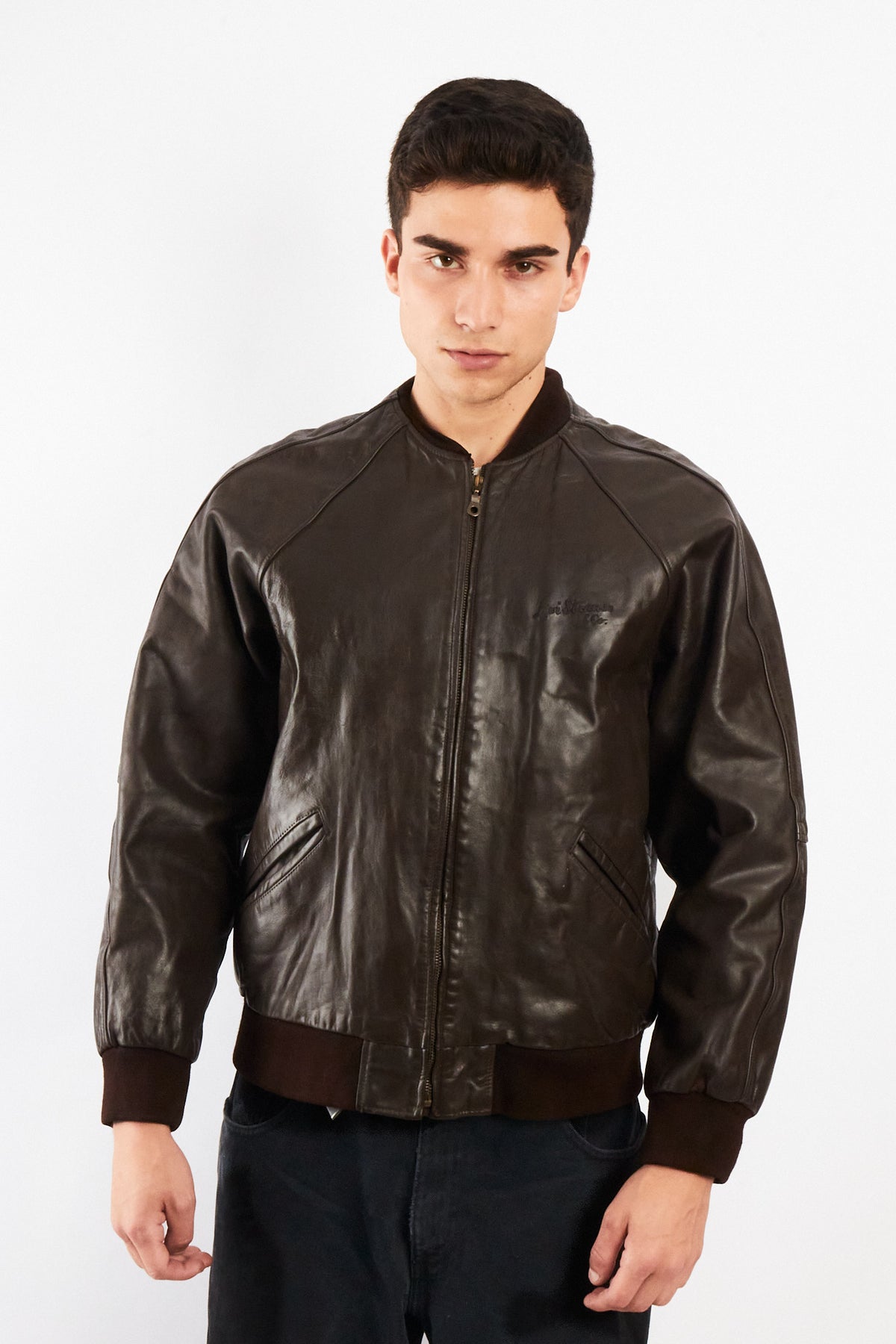 2000 Vintage Levi's Strauss Chocolate Leather Bomber Jacket (M)