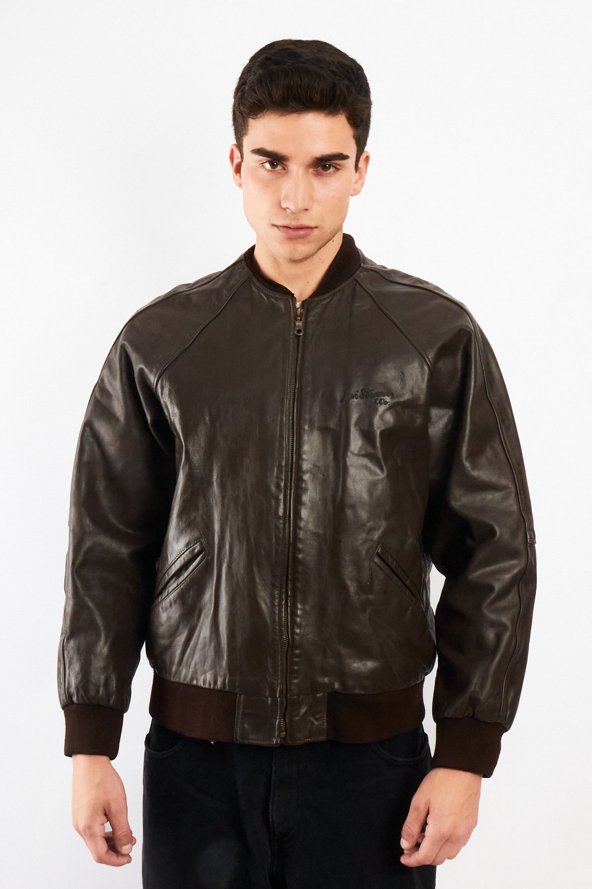 2000 Vintage Levi's Strauss Chocolate Leather Bomber Jacket (M)