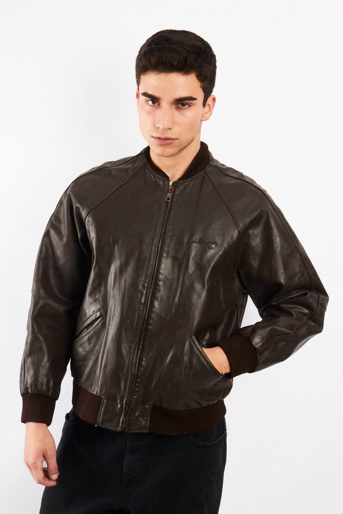 2000 Vintage Levi's Strauss Chocolate Leather Bomber Jacket (M)