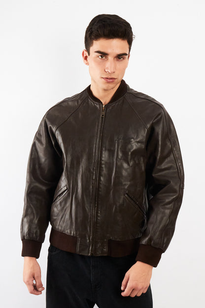 2000 Vintage Levi's Strauss Chocolate Leather Bomber Jacket (M)