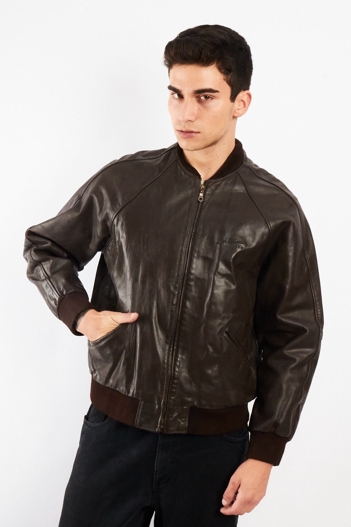 2000 Vintage Levi's Strauss Chocolate Leather Bomber Jacket (M)