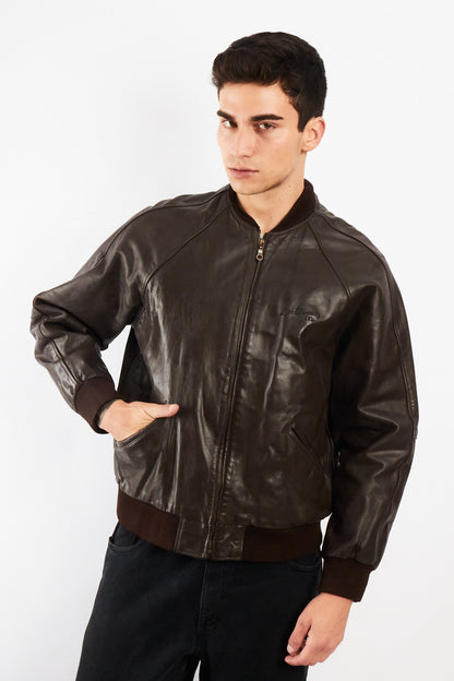 2000 Vintage Levi's Strauss Chocolate Leather Bomber Jacket (M)
