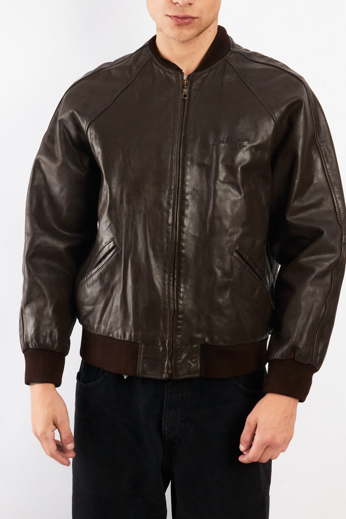 2000 Vintage Levi's Strauss Chocolate Leather Bomber Jacket (M)