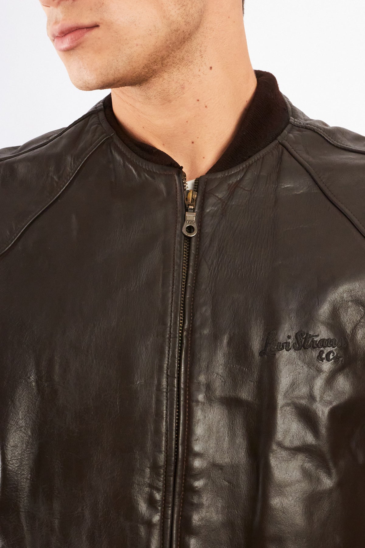 2000 Vintage Levi's Strauss Chocolate Leather Bomber Jacket (M)