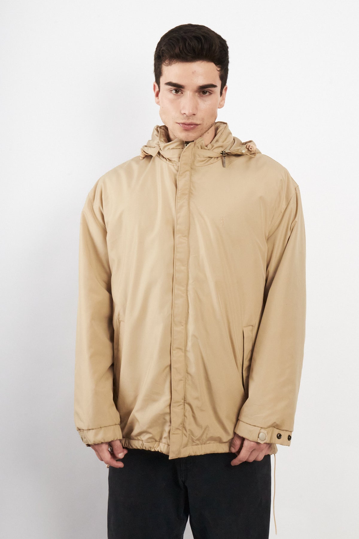 2000 Vintage Yve Saint Laurent Khakhi Hooded Jacket (L/XL)