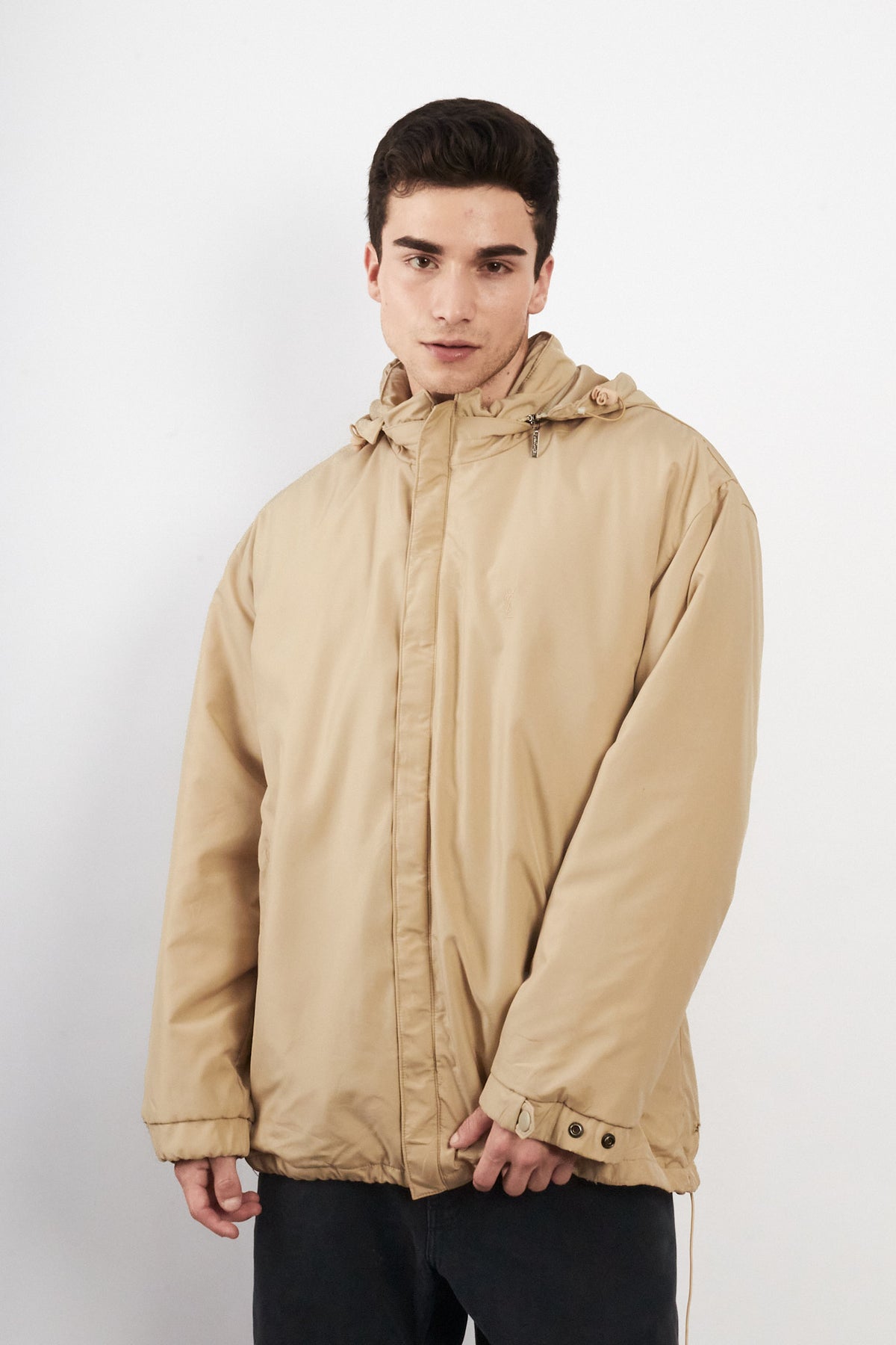 2000 Vintage Yve Saint Laurent Khakhi Hooded Jacket (L/XL)