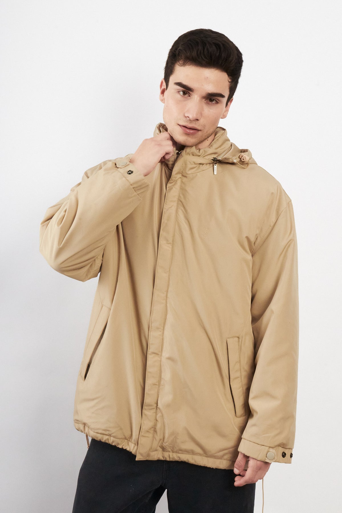 2000 Vintage Yve Saint Laurent Khakhi Hooded Jacket (L/XL)