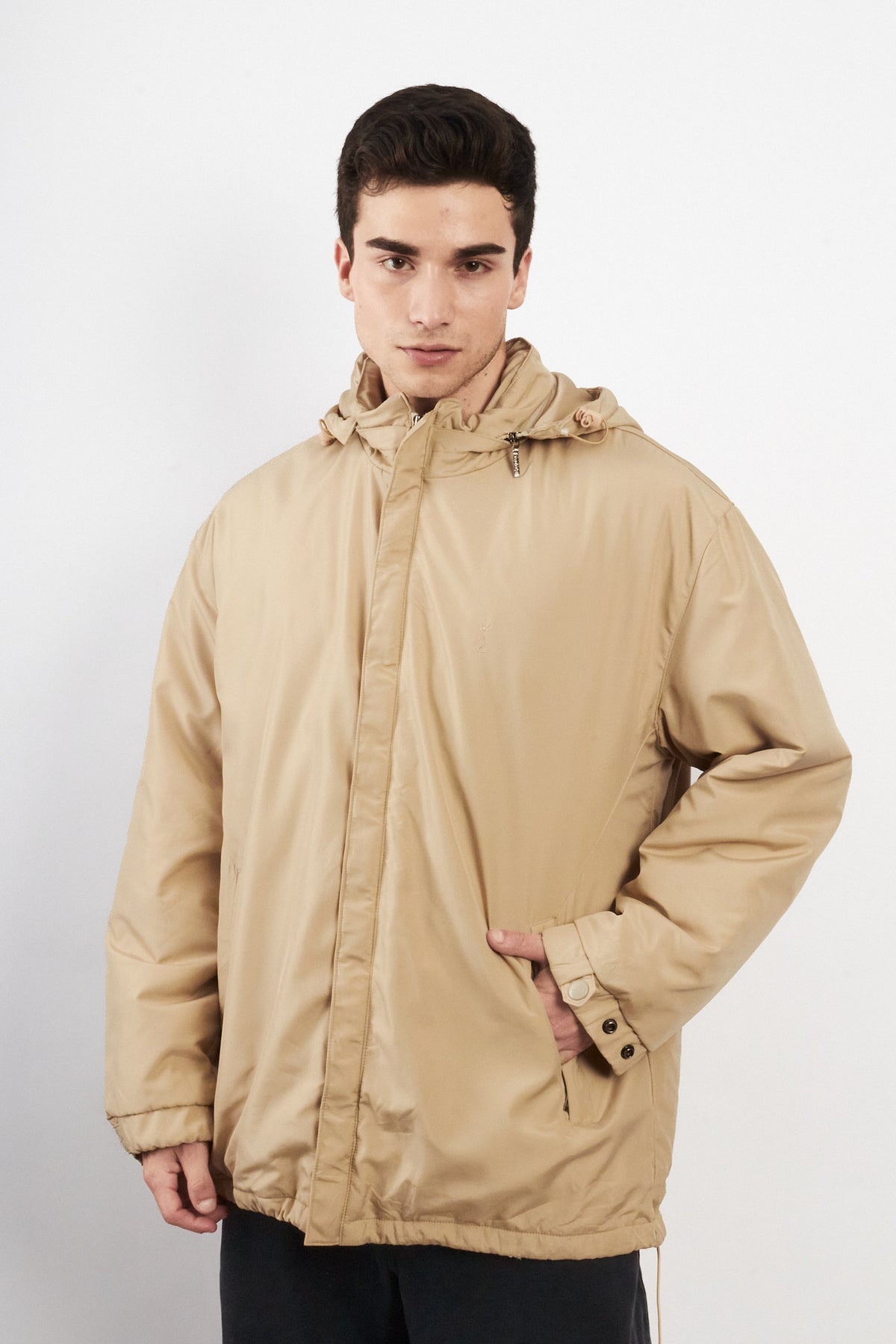 2000 Vintage Yve Saint Laurent Khakhi Hooded Jacket (L/XL)