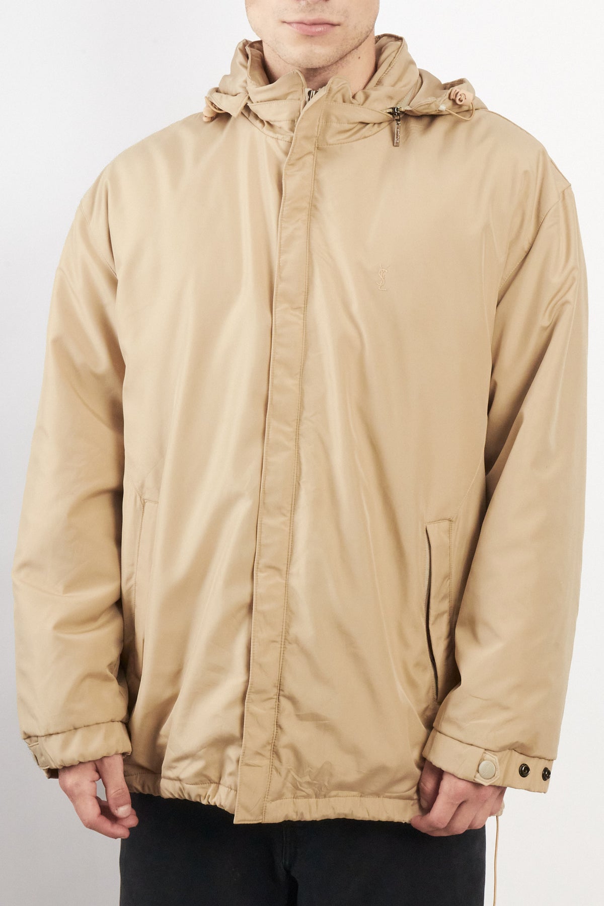 2000 Vintage Yve Saint Laurent Khakhi Hooded Jacket (L/XL)