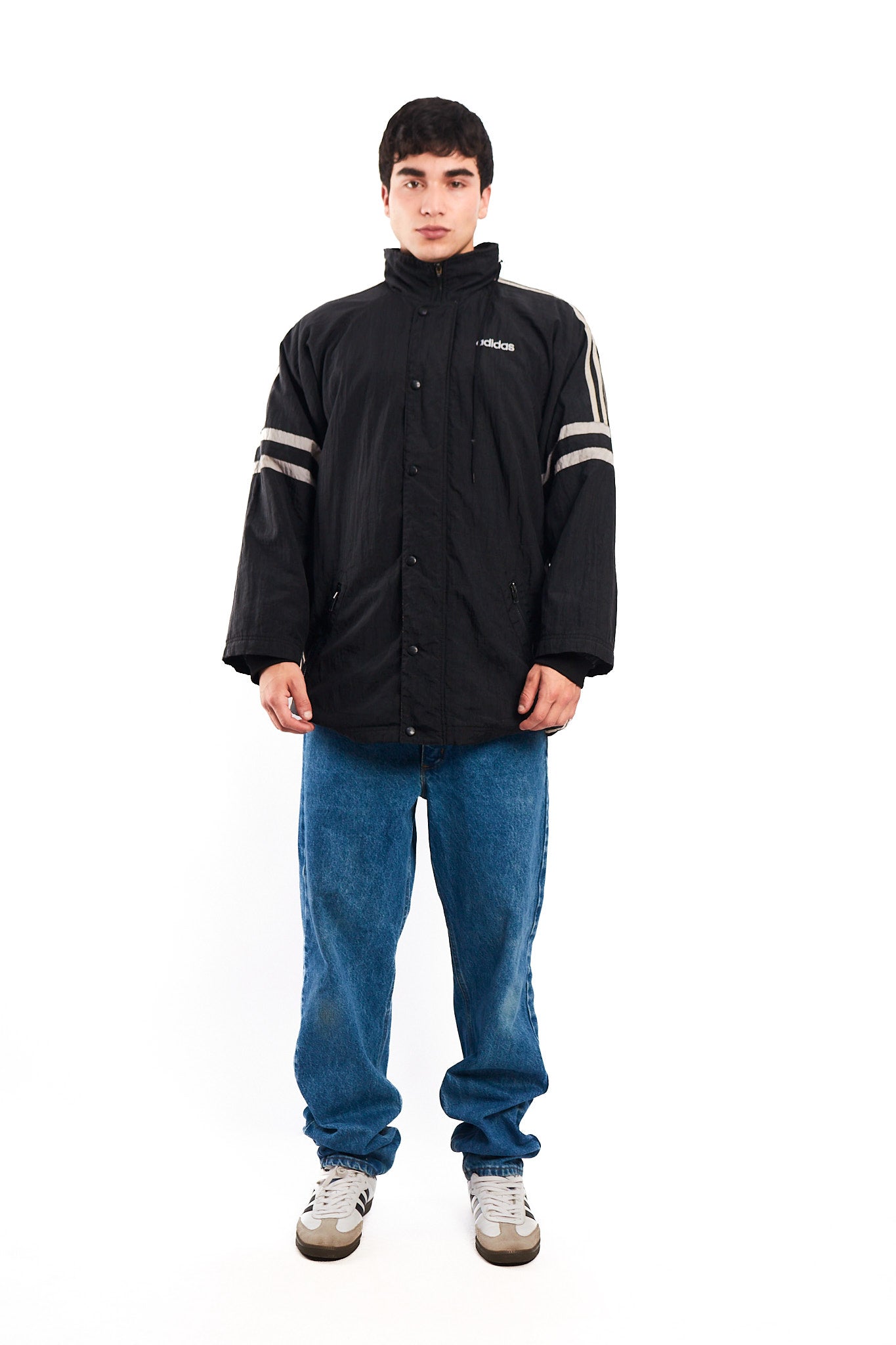 1990 Vintage Adidas Black Three Stripes Jacket (M)