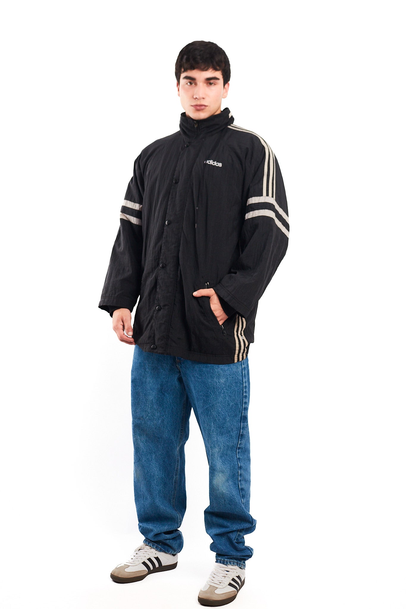1990 Vintage Adidas Black Three Stripes Jacket (M)