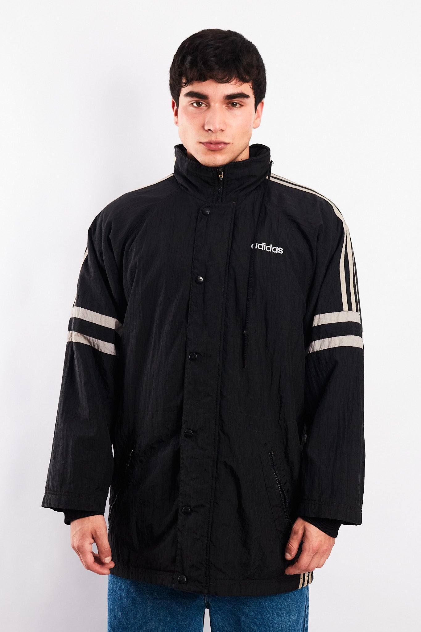 1990 Vintage Adidas Black Three Stripes Jacket (M)