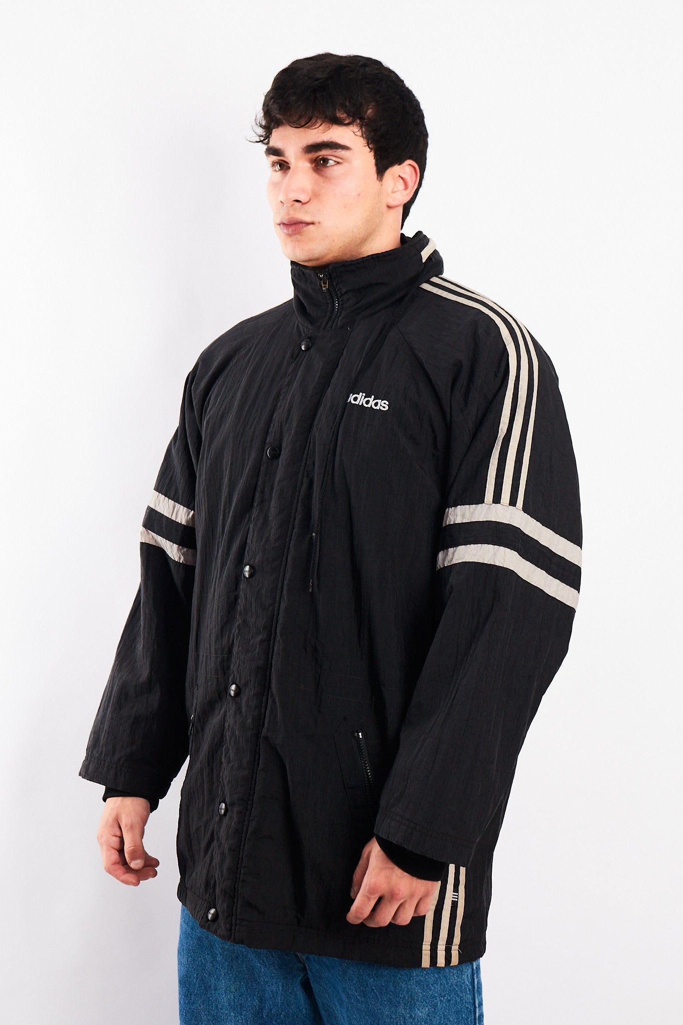 1990 Vintage Adidas Black Three Stripes Jacket (M)