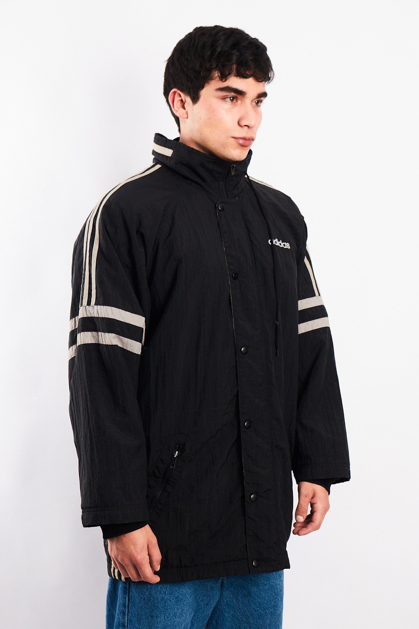1990 Vintage Adidas Black Three Stripes Jacket (M)