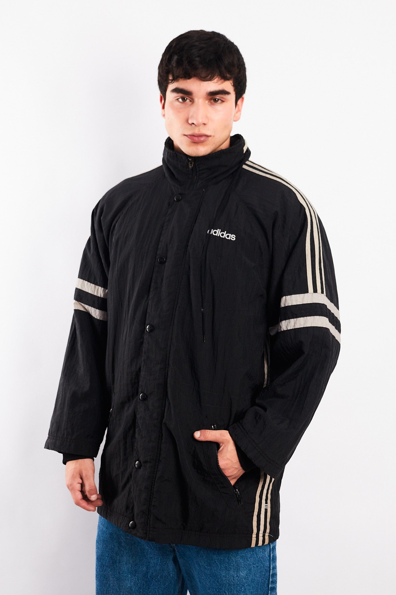 1990 Vintage Adidas Black Three Stripes Jacket (M)