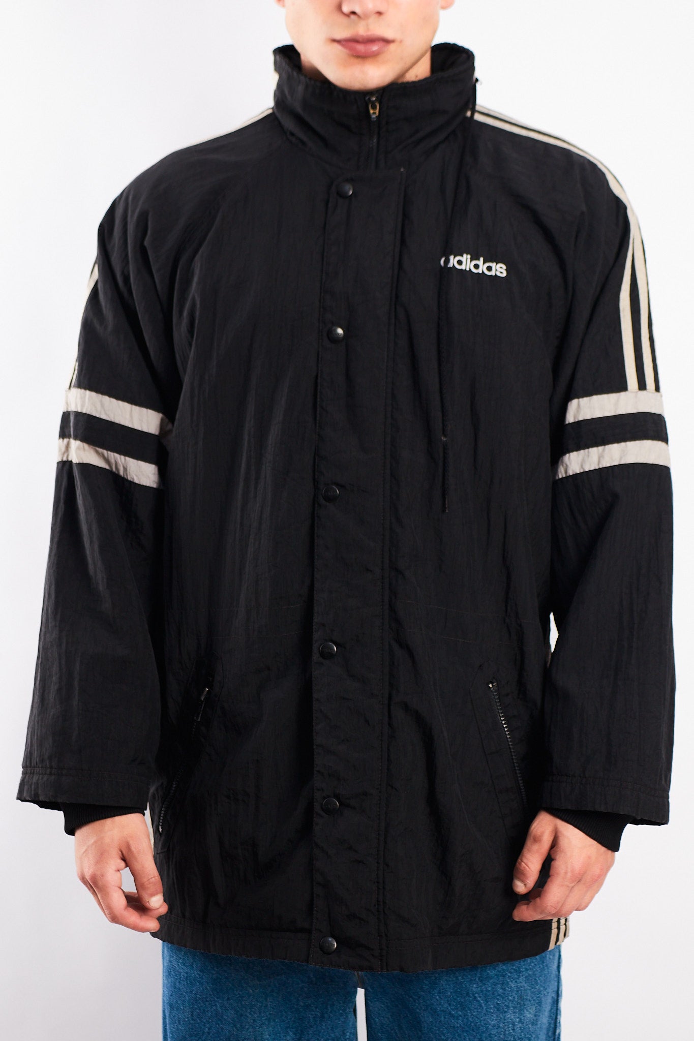 1990 Vintage Adidas Black Three Stripes Jacket (M)