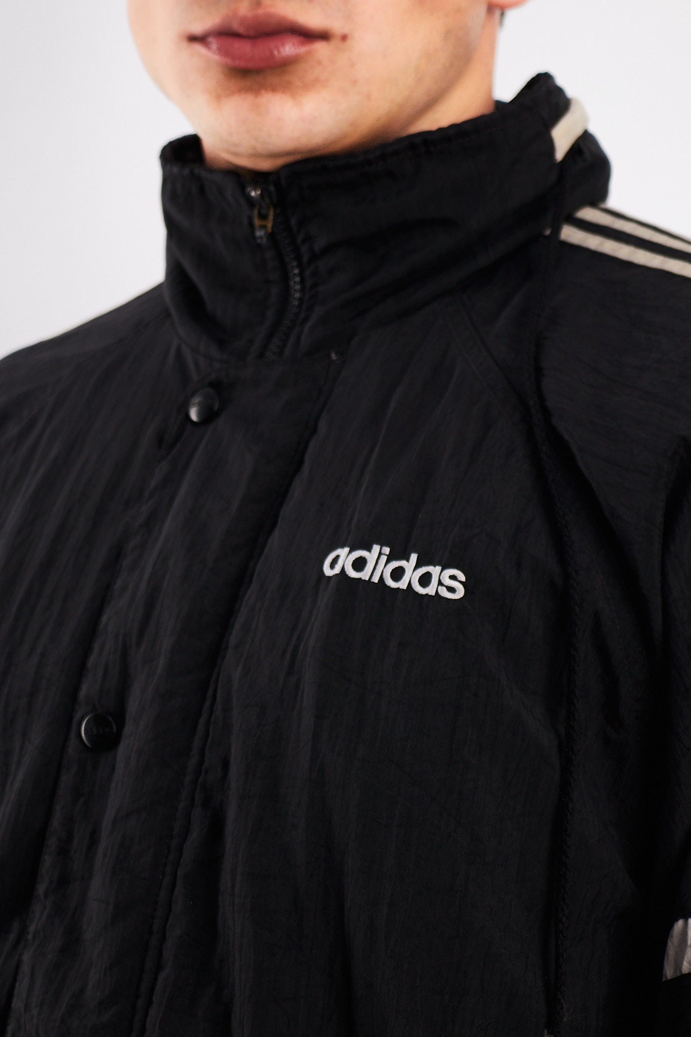 1990 Vintage Adidas Black Three Stripes Jacket (M)