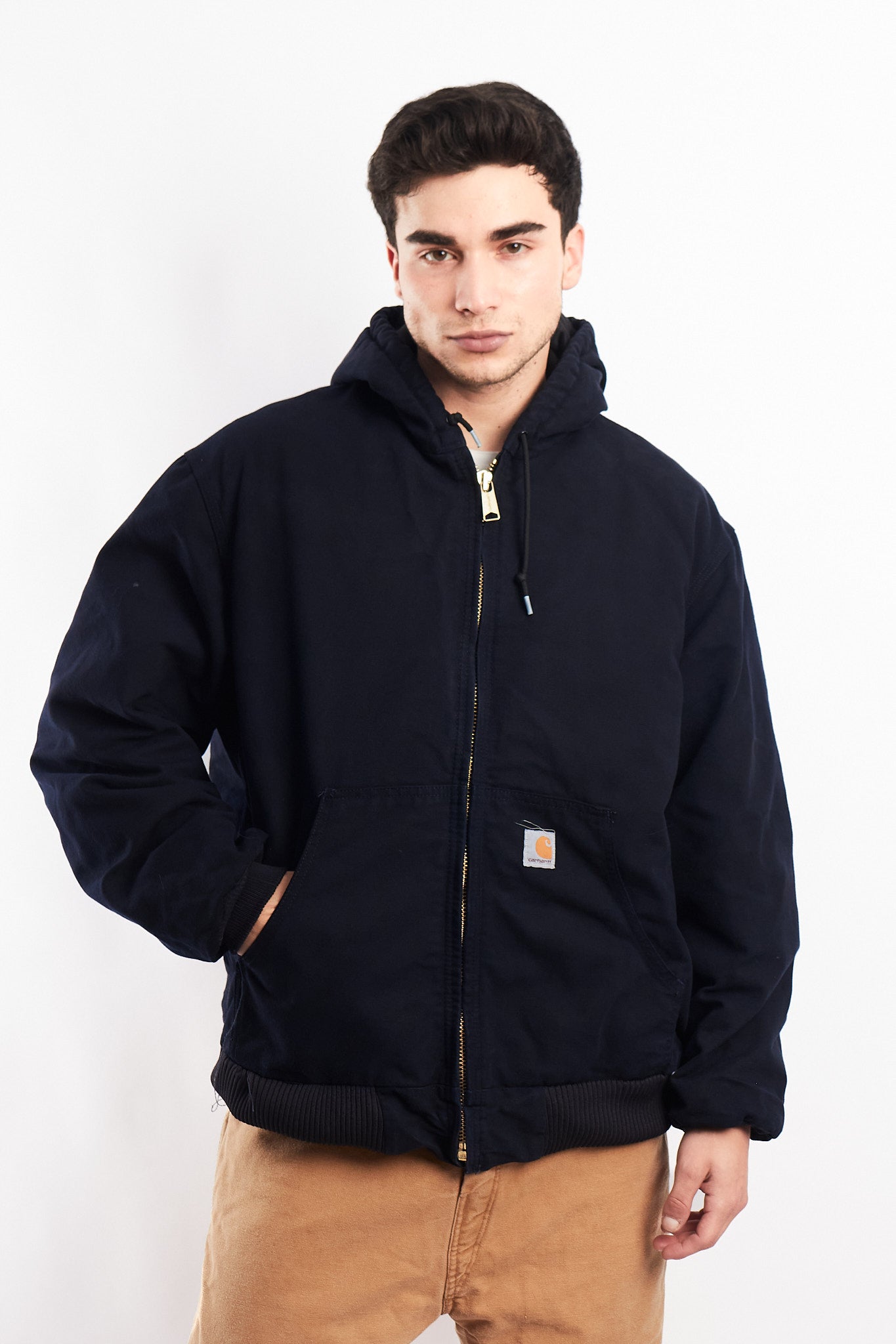 Vintage Carhartt J130 Navy Blue Duck Active Jacket (L/XL)