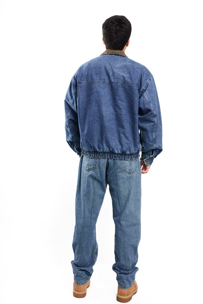 1990 Vintage Denim Leather Collar Denim Jacket (M)