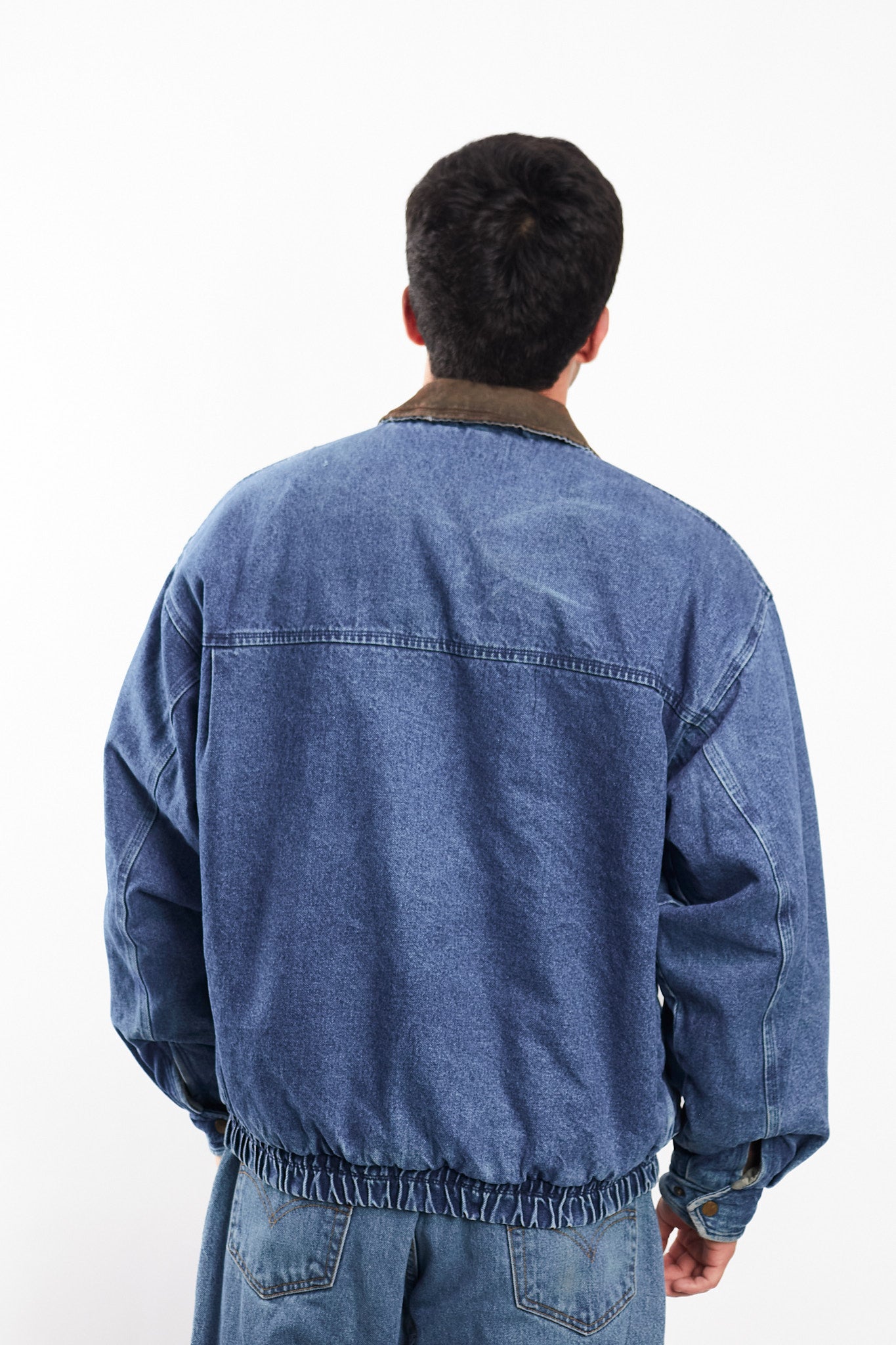 1990 Vintage Denim Leather Collar Denim Jacket (M)
