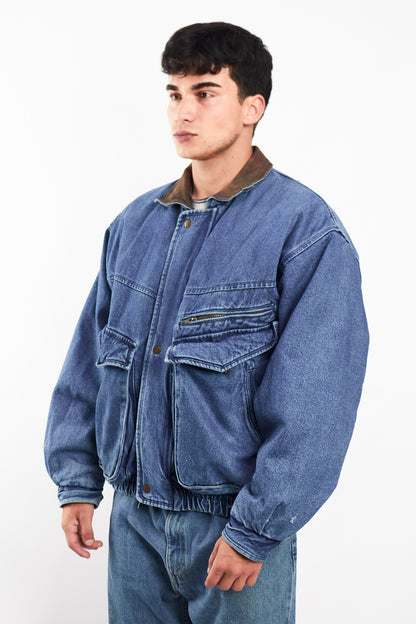 1990 Vintage Denim Leather Collar Denim Jacket (M)